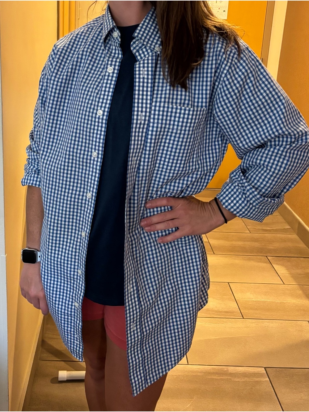 LL Bean Blue Gingham Shirt - Medium Long